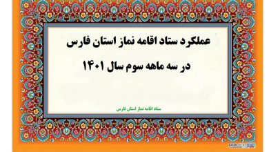 عملکرد سه ماهه سوم سال ۱۴۰۱ ستاد اقامه نماز استان فارس